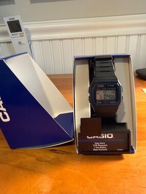 Casio f91w Black Digital Watch with Blue Display Accents new in box